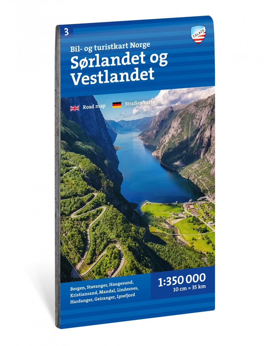 Carte routière et touristique - Norvège Sud | Calazo - 1:350 000 carte routière Calazo
