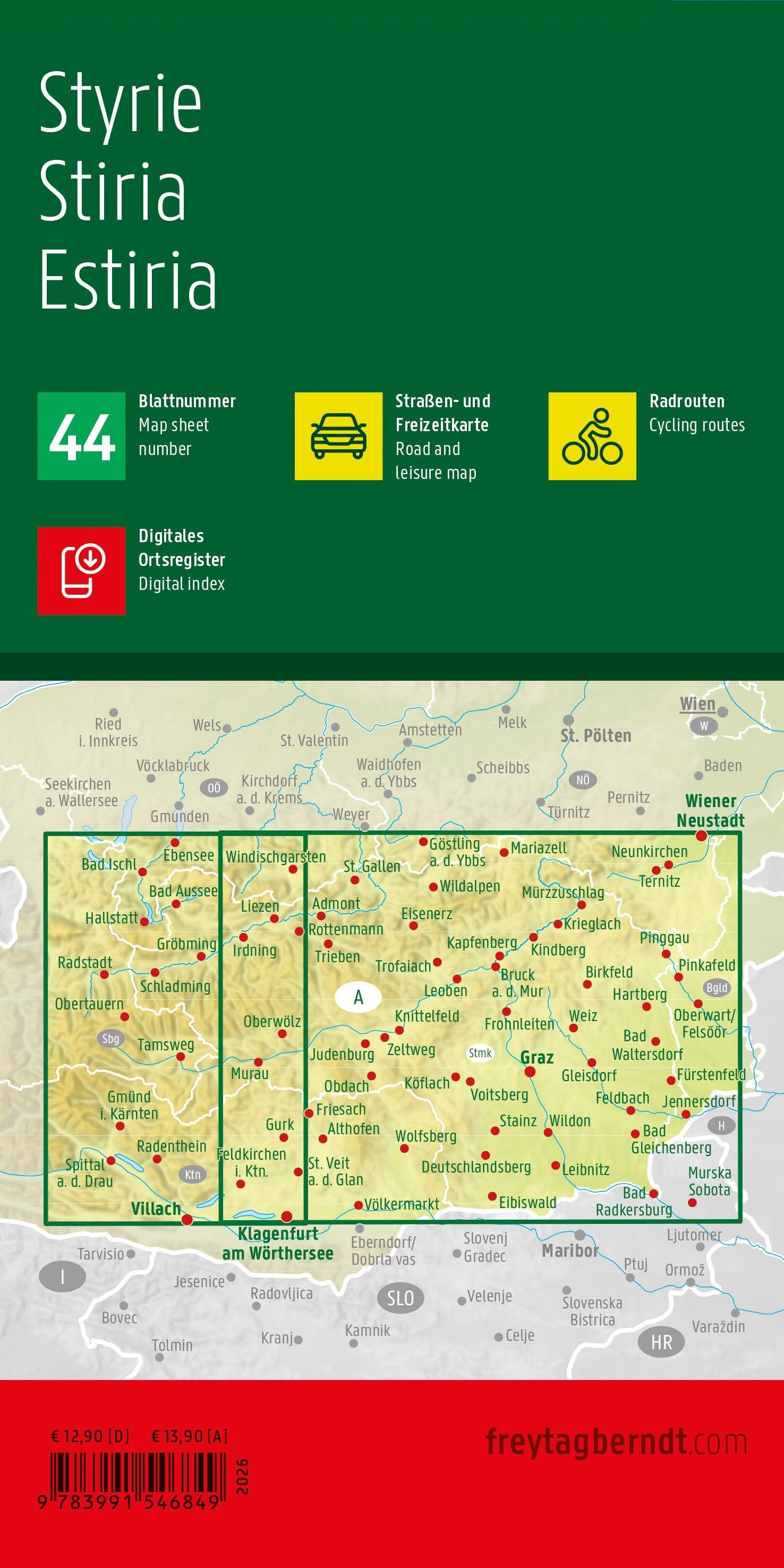 Carte routière et touristique - Styrie (Autriche) - 1:150 000 | Freytag & Berndt carte routière Freytag & Berndt 