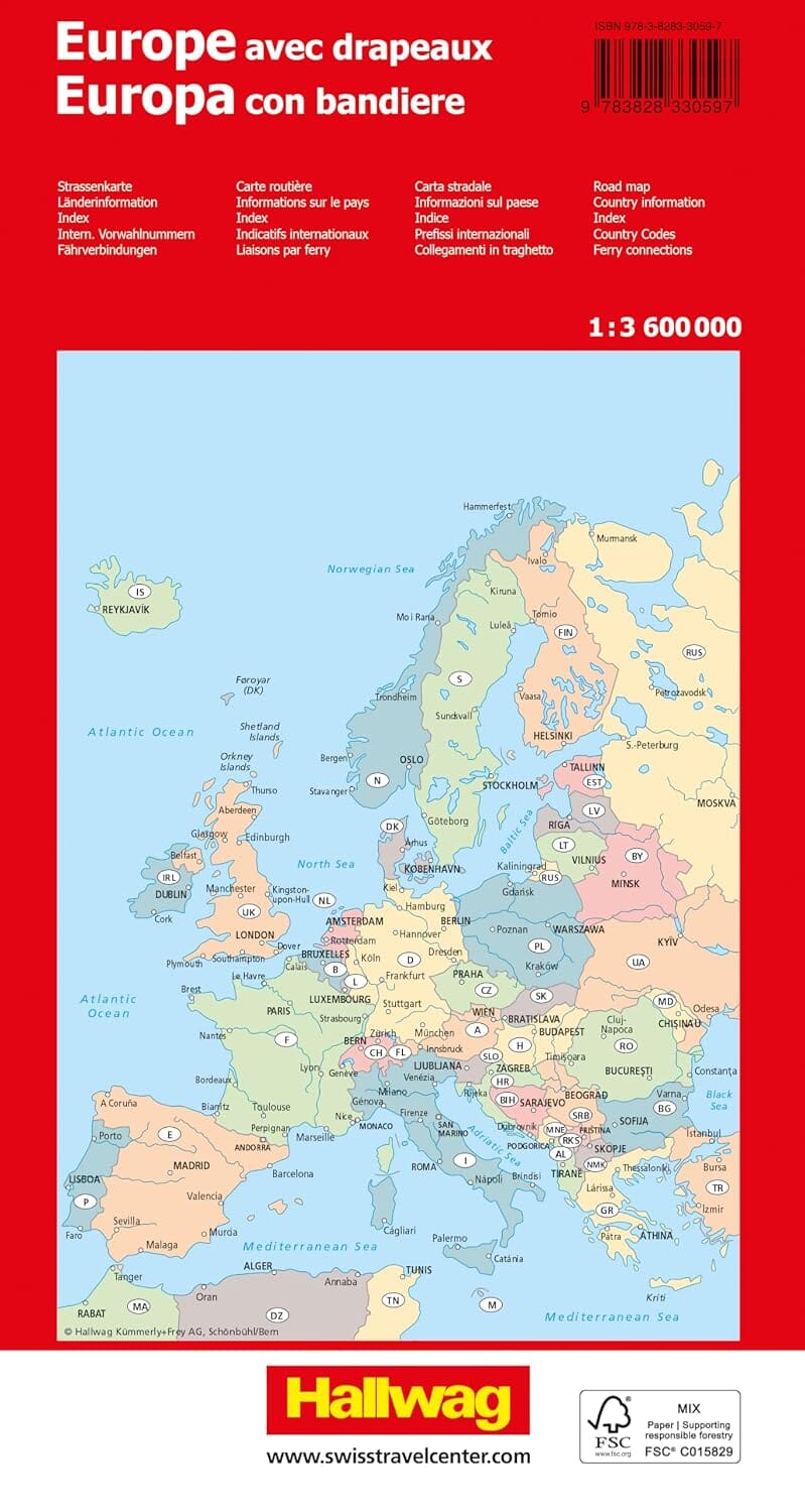 Carte routière - Europe | Hallwag - 1:3 600 000 carte routière Hallwag Kümmerly-Frey
