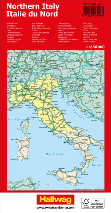 Carte routière - Italie du Nord | Hallwag carte routière Hallwag