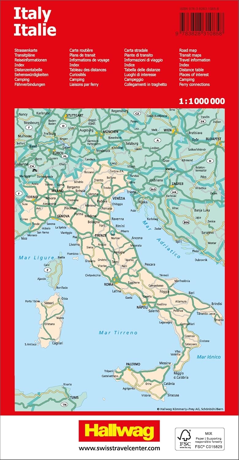 Carte routière - Italie | Hallwag carte routière Hallwag