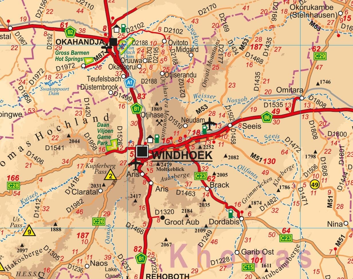 Carte routière - Namibie | Huber carte routière Huber