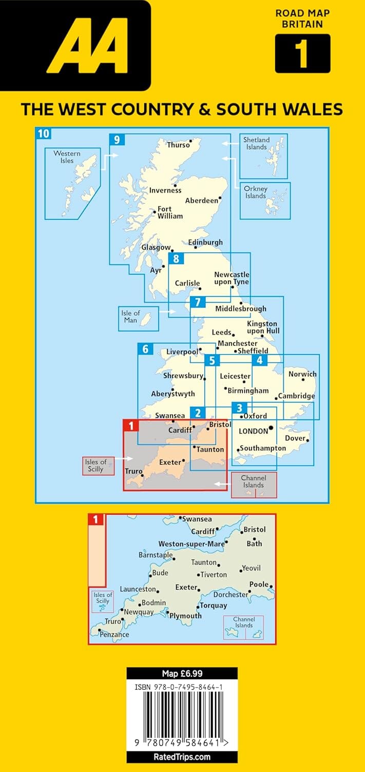 Carte routière n° 1 - Angleterre Ouest & Sud du Pays de Galles | AA Publishing carte routière AA Publishing