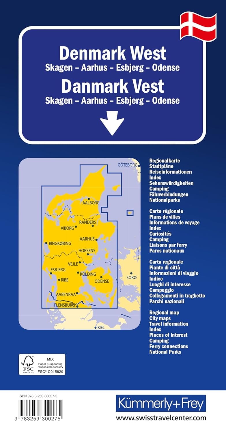 Carte routière n° 1 - Danemark ouest (Skagen, Aarhus, Esbjerg, Odense) | Kümmerly Frey carte routière Kümmerly & Frey