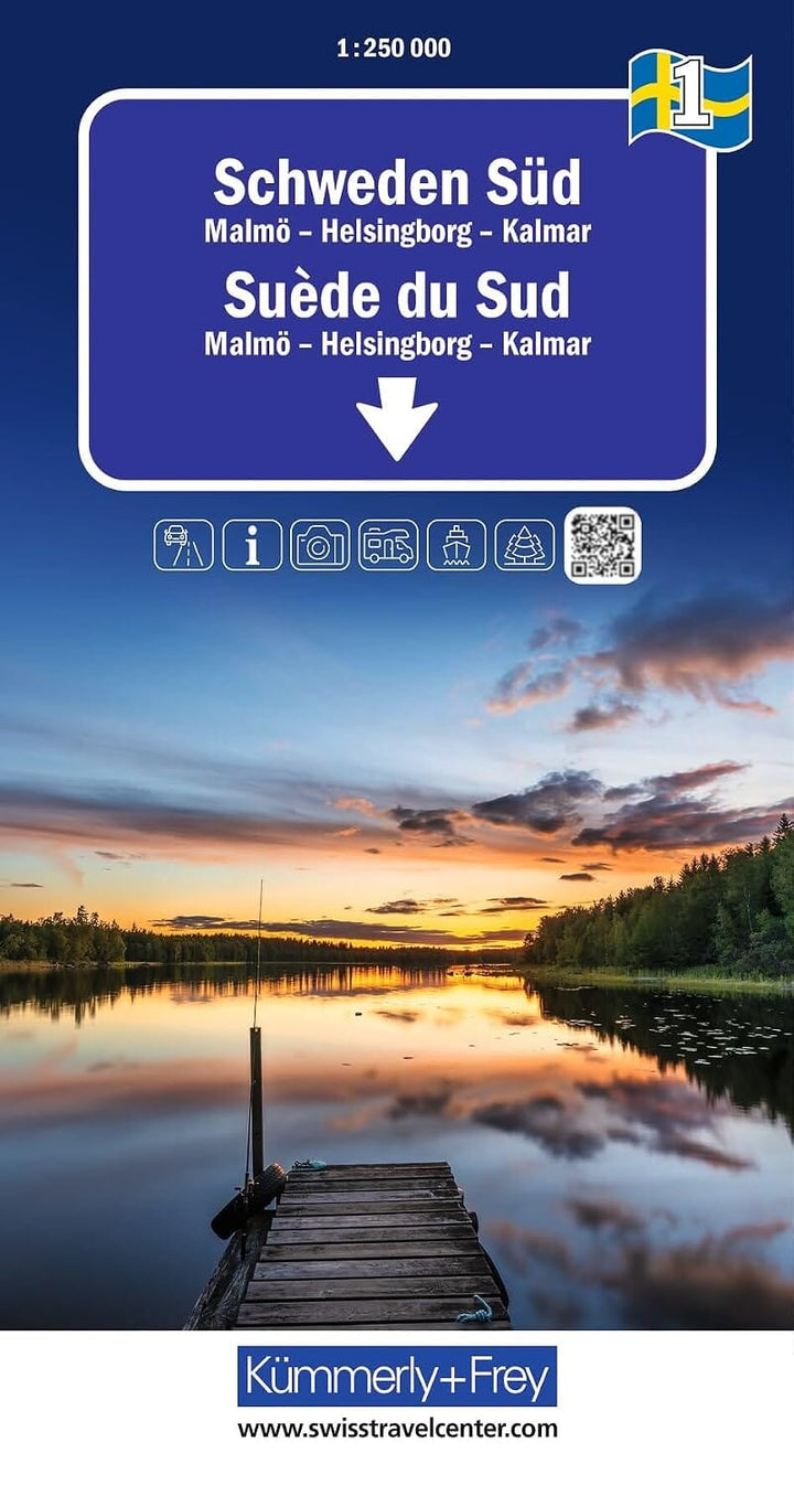 Carte routière n° 1 - Extrême sud de la Suède (Malmö, Växjö, Kalmar) | Kümmerly & Frey carte routière Hallwag Kümmerly-Frey 