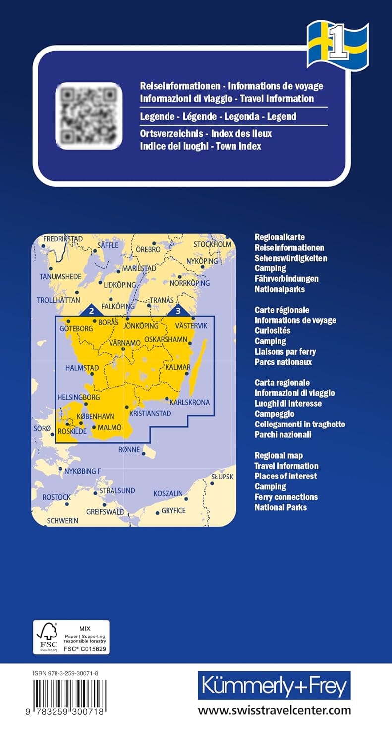 Carte routière n° 1 - Extrême sud de la Suède (Malmö, Växjö, Kalmar) | Kümmerly & Frey carte routière Hallwag Kümmerly-Frey 
