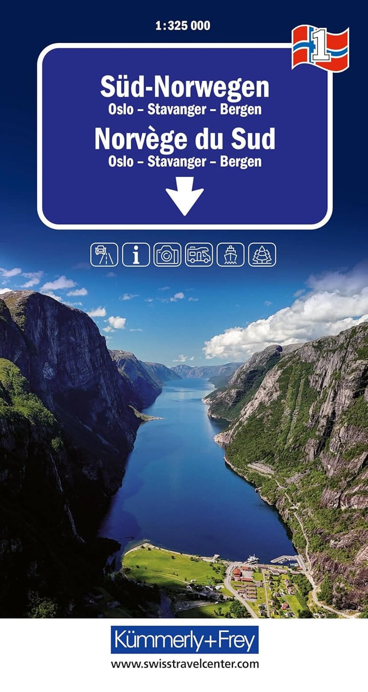 Carte routière n° 1 - Norvège Sud (Oslo, Stavanger, Bergen) | Kümmerly & Frey carte routière Hallwag Kümmerly-Frey 2026 