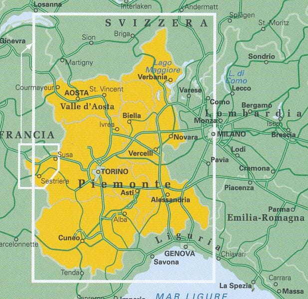 Carte routière n° 1 - Piémont & Vallée d'Aoste (Italie) | Touring Club Italiano-1/200 000 carte routière Touring Club Italiano