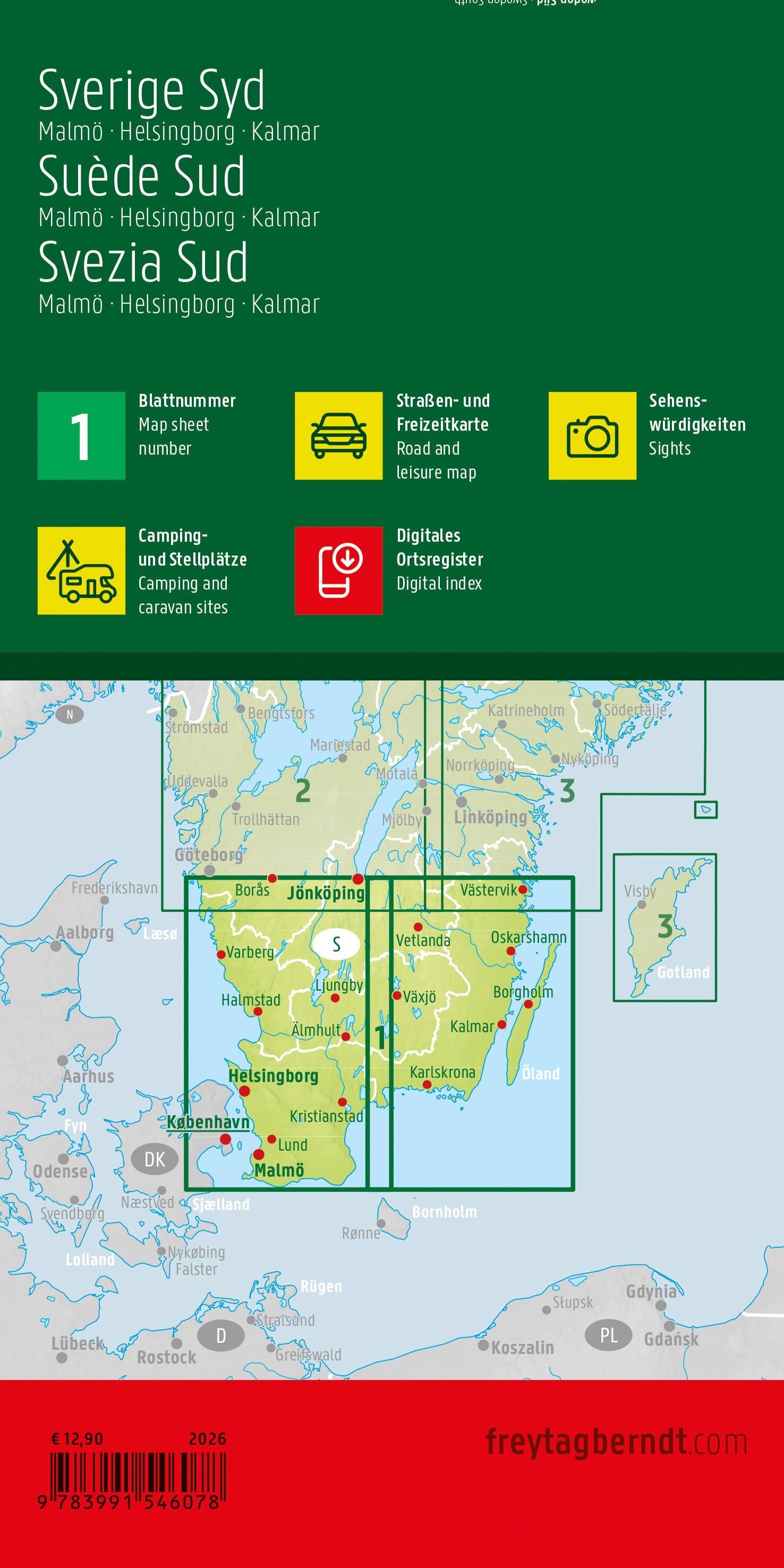 Carte routière n° 1 - Suède Sud (Malmö, Helsingborg, Kalmar) | Freytag & Berndt carte routière Freytag & Berndt 