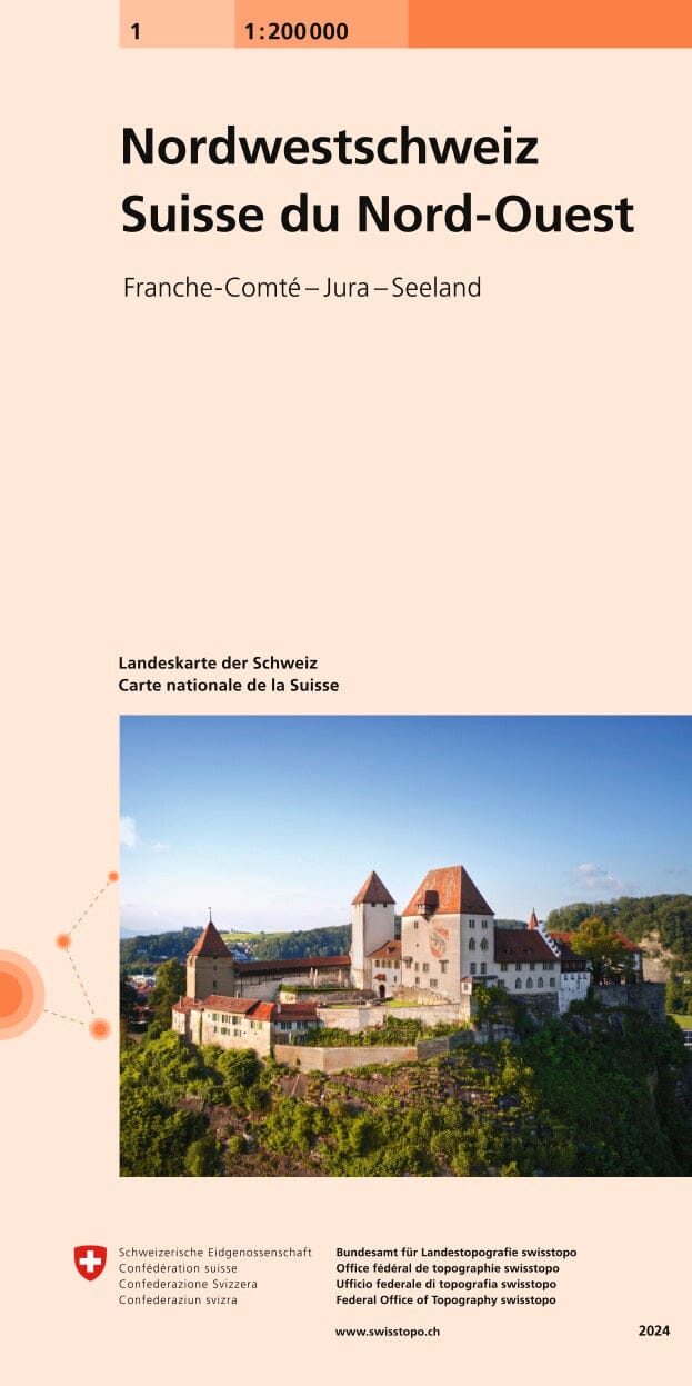 Carte routière n° 1 - Suisse Nord-ouest | Swisstopo - 1/200 000 carte routière Swisstopo