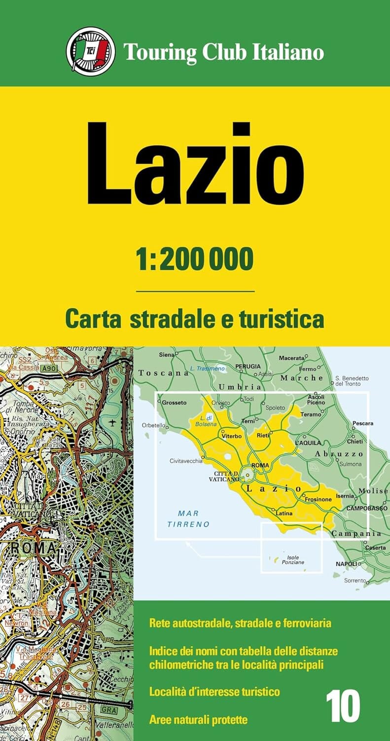 Carte routière n° 10 - Lazio / Latium (région de Rome) | Touring Club Italiano-1/200 000 carte pliée Touring Club Italiano 