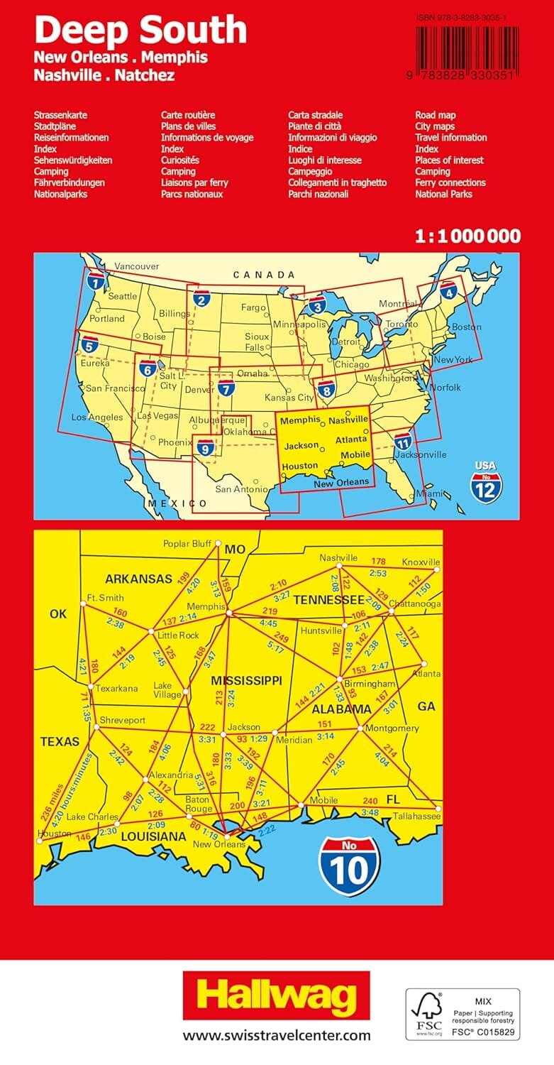 Carte routière n° 10 - Sud des USA (Vallée du Mississippi, Golfe du Mexique) | Hallwag carte routière Hallwag