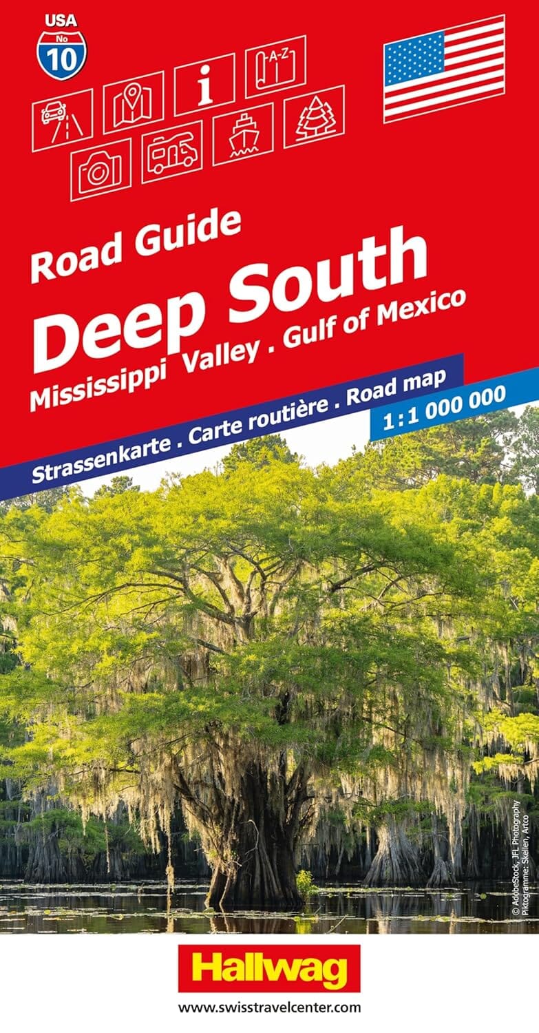 Carte routière n° 10 - Sud des USA (Vallée du Mississippi, Golfe du Mexique) | Hallwag carte routière Hallwag