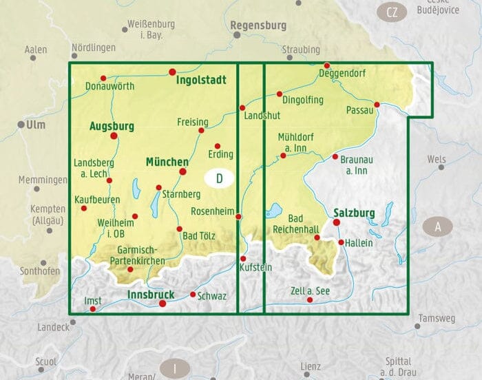 Carte routière n° 11 (Allemagne) - Haute-Bavière, Basse-Bavière, Souabe / Schwaben | Freytag & Berndt - 1/150 000 carte routière Freytag & Berndt 