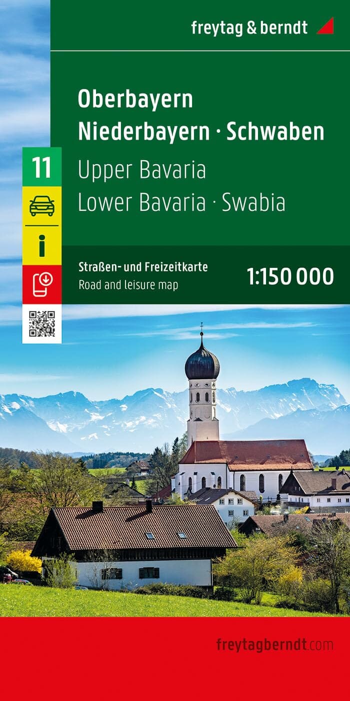Carte routière n° 11 (Allemagne) - Haute-Bavière, Basse-Bavière, Souabe / Schwaben | Freytag & Berndt - 1/150 000 carte routière Freytag & Berndt 