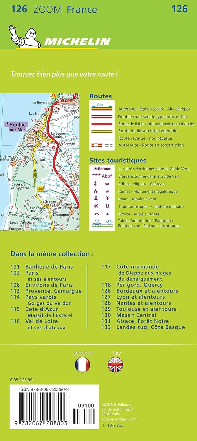 Carte routière n° 126 - Bordeaux et ses alentours | Michelin - Zoom France carte routière Michelin