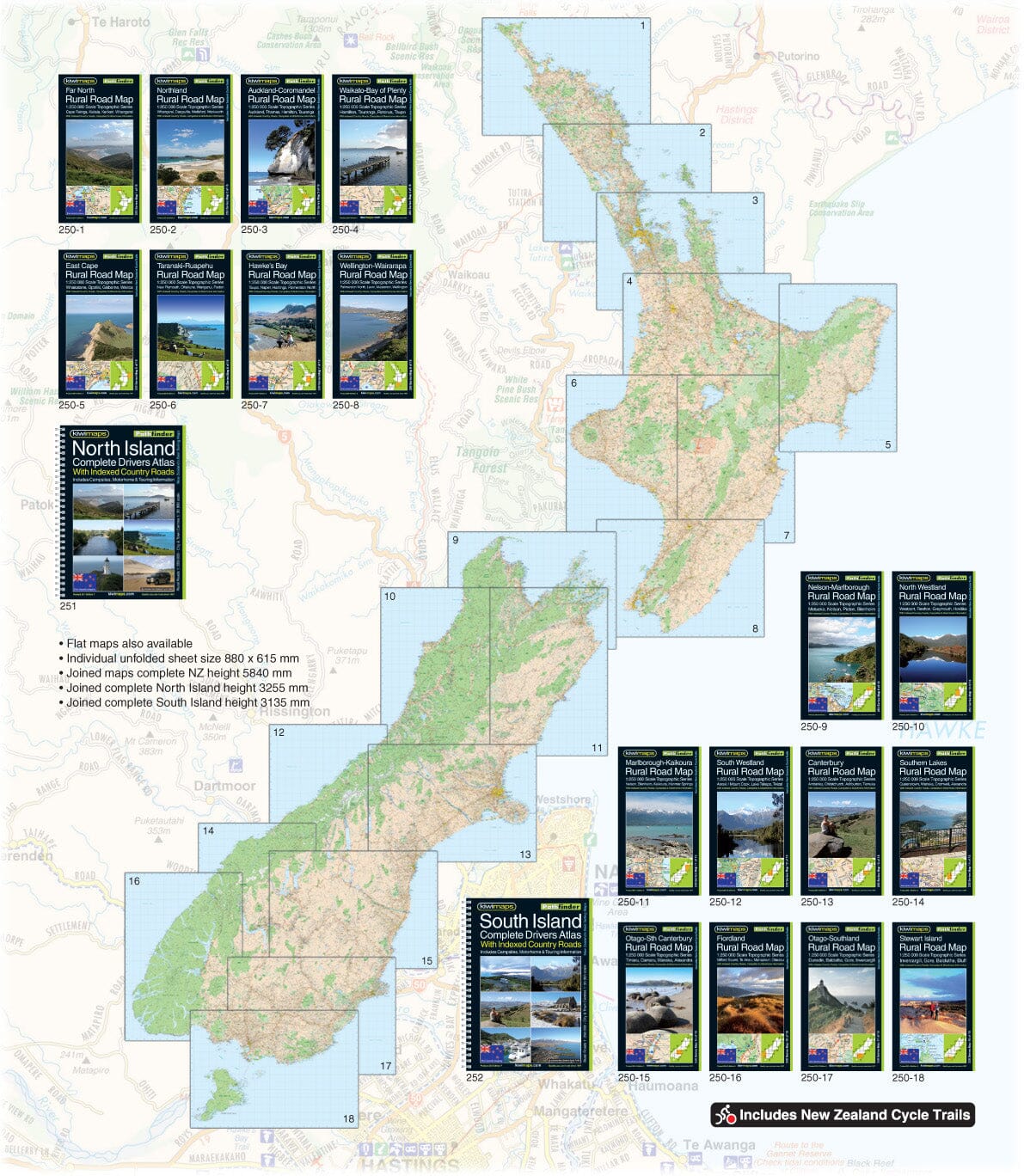 Carte routière n° 14 - Southern Lakes, île du Sud, routes rurales au 1/250 000 (Nouvelle-Zélande) | Kiwi Maps carte routière Kiwi Maps