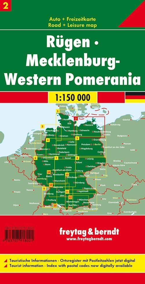 Carte routière n° 2 (Allemagne) - Rügen, Mecklembourg-Poméranie-Occidentale | Freytag & Berndt - 1/150 000 carte routière Freytag & Berndt 