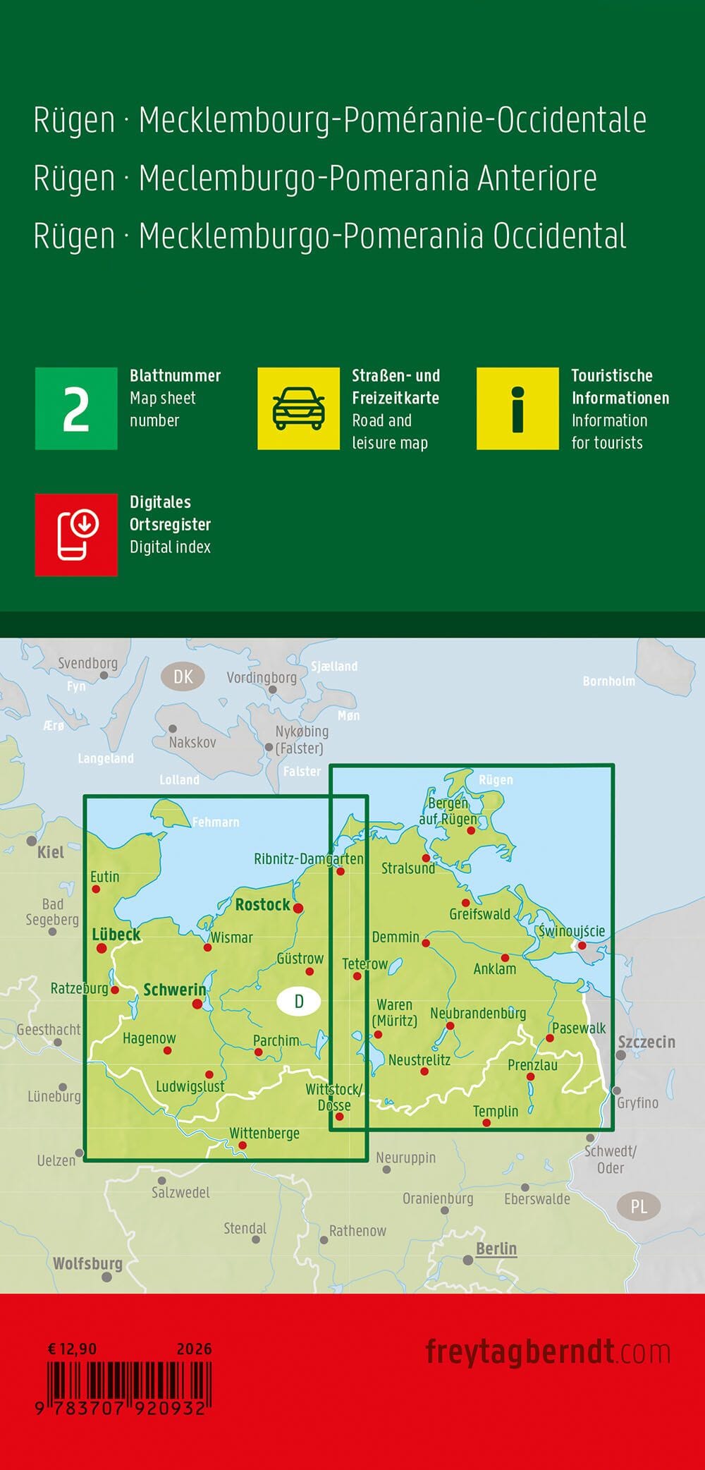 Carte routière n° 2 (Allemagne) - Rügen, Mecklembourg-Poméranie-Occidentale | Freytag & Berndt - 1/150 000 carte routière Freytag & Berndt 