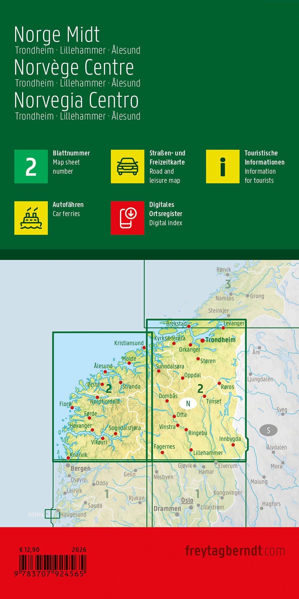 Carte routière n° 2 - Norvège Centrale (Trondheim, Lillehamer, Alesund) | Freytag & Berndt carte routière Freytag & Berndt 