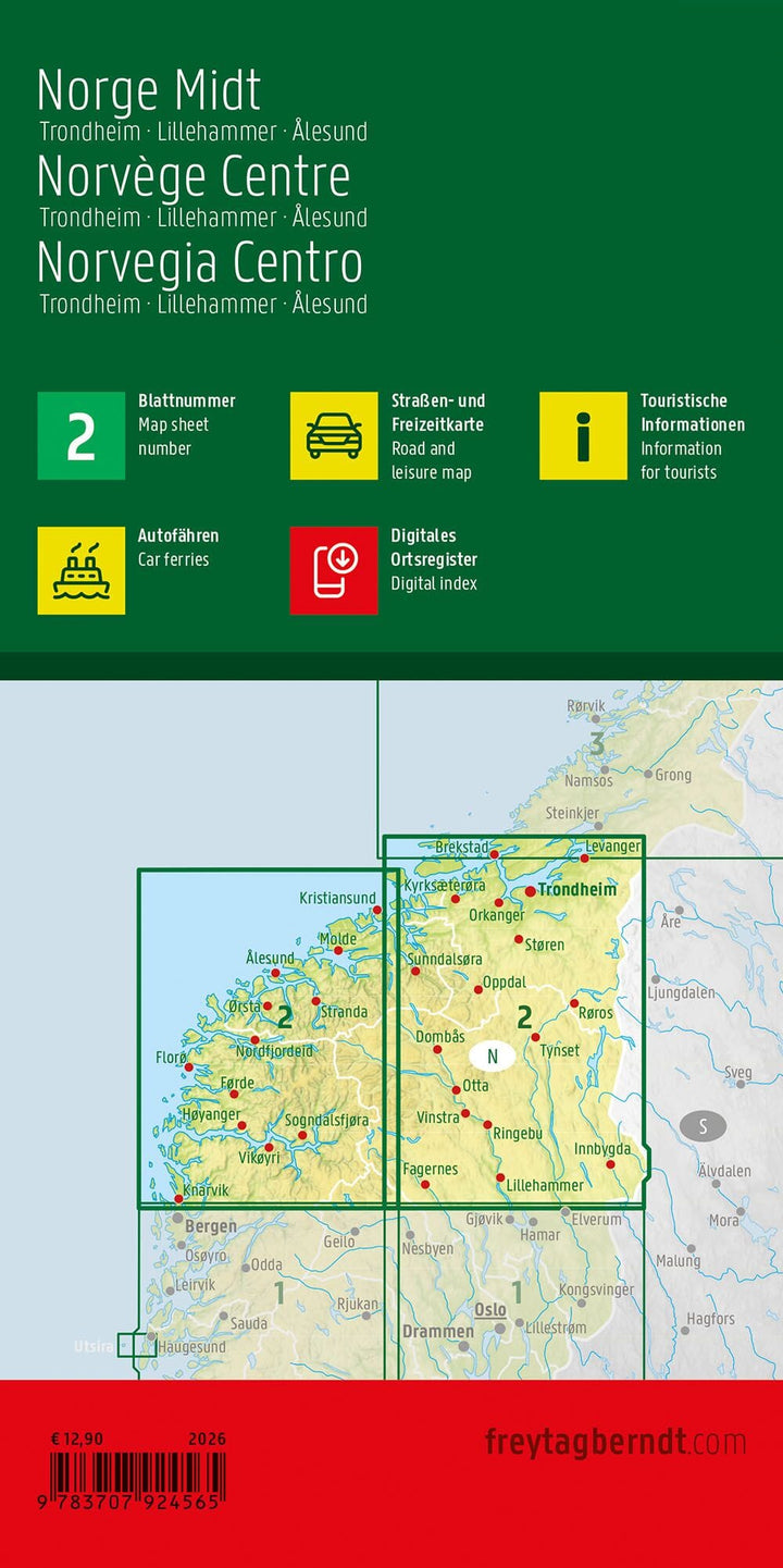 Carte routière n° 2 - Norvège Centrale (Trondheim, Lillehamer, Alesund) | Freytag & Berndt carte routière Freytag & Berndt 
