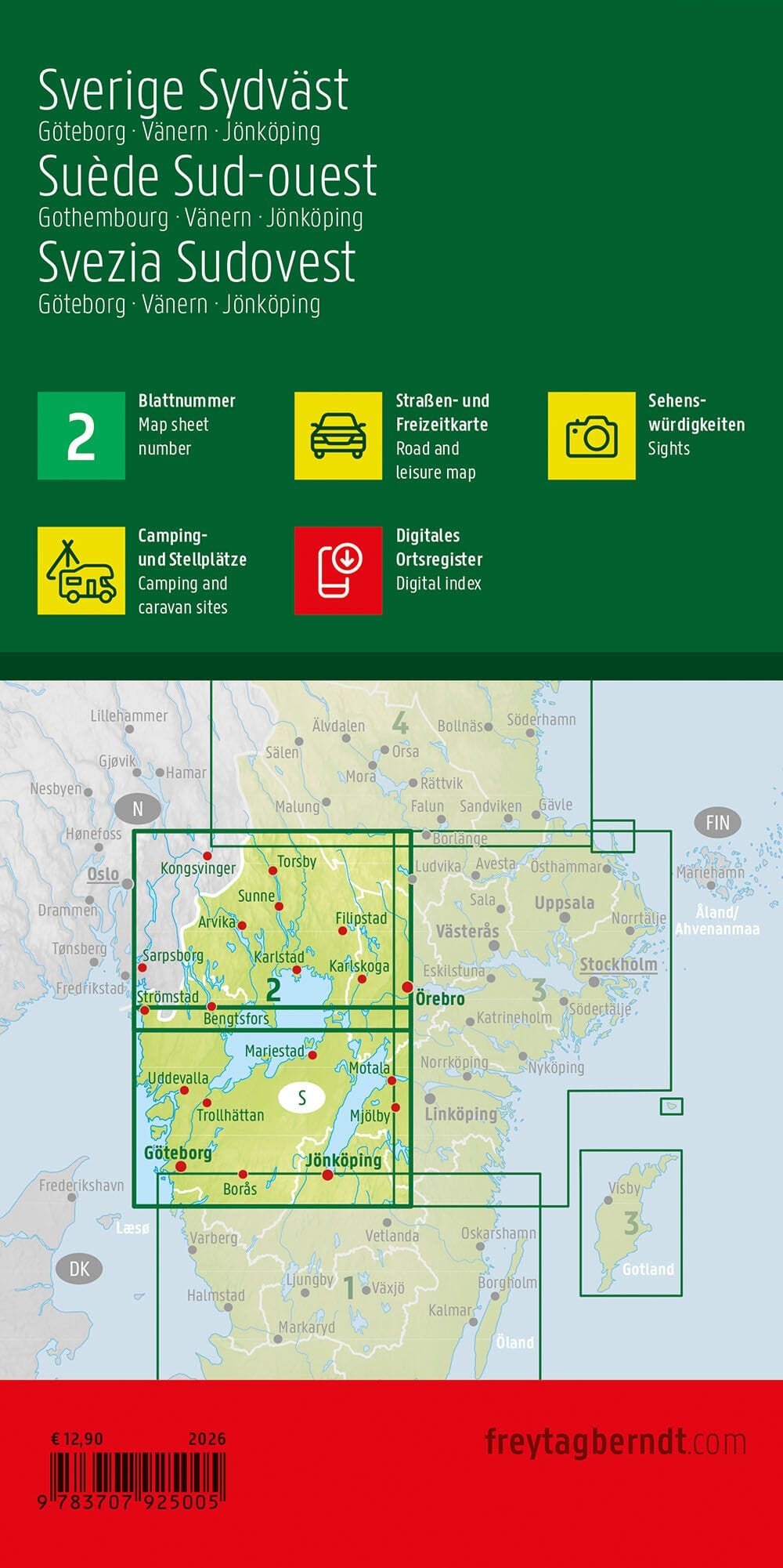 Carte routière n° 2 - Suède Sud-Ouest (Göteborg, Vänern, Karlstad) | Freytag & Berndt carte routière Freytag & Berndt 