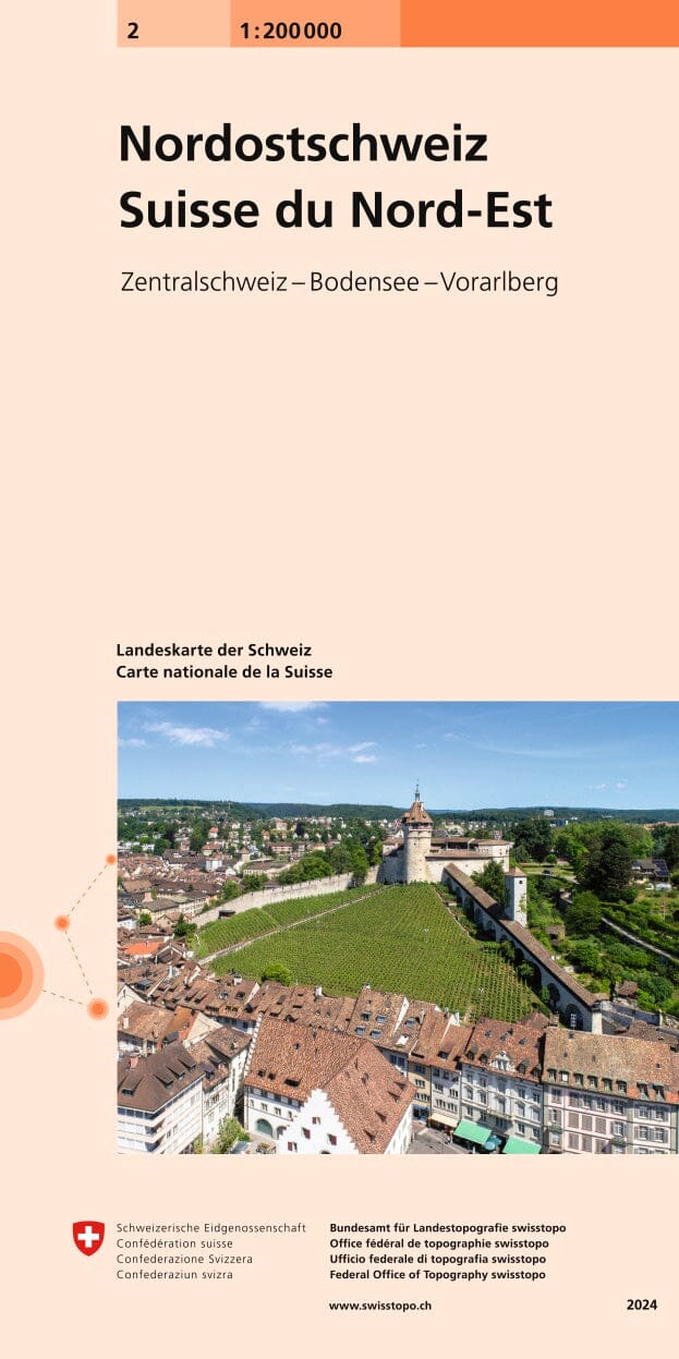 Carte routière n° 2 - Suisse Nord-est | Swisstopo - 1/200 000 carte routière Swisstopo