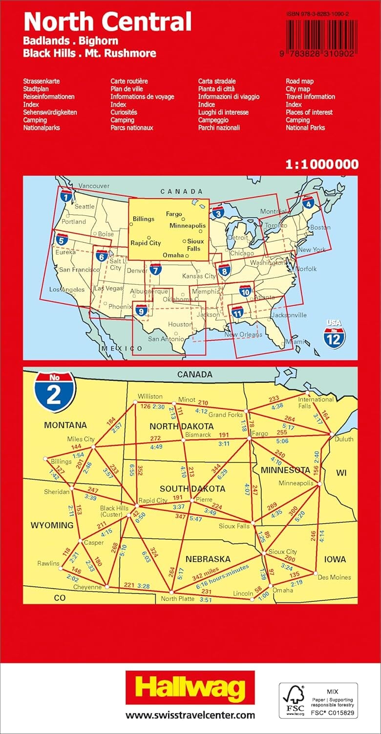 Carte routière n° 2 - USA Centre-Nord | Hallwag carte routière Hallwag