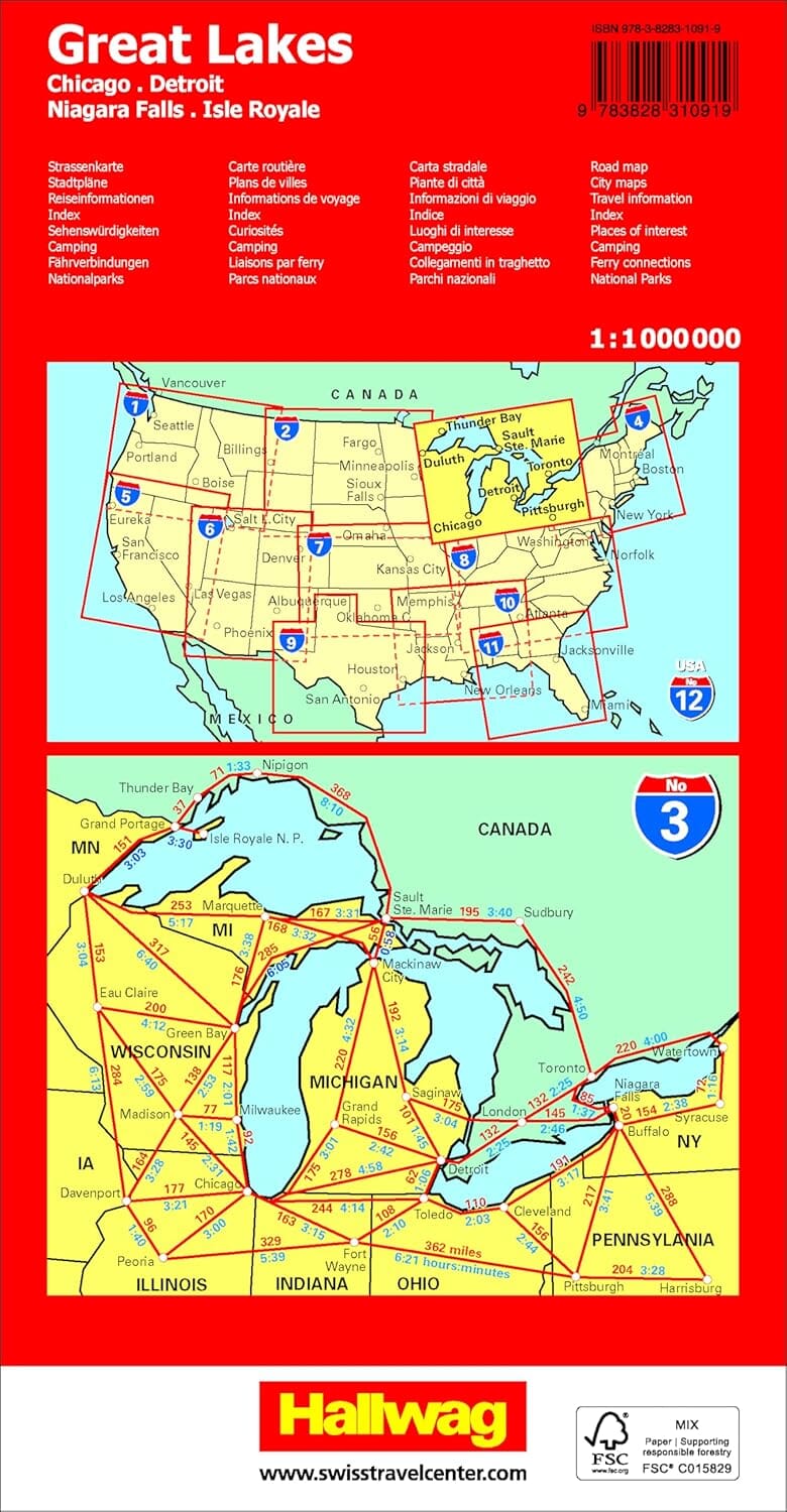 Carte routière n° 3 - Région des Grands lacs (USA) | Hallwag carte routière Hallwag
