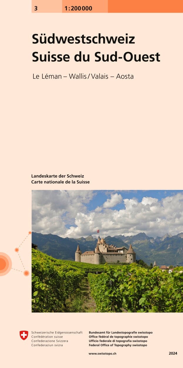 Carte routière n° 3 - Suisse Sud-ouest | Swisstopo - 1/200 000 carte routière Swisstopo