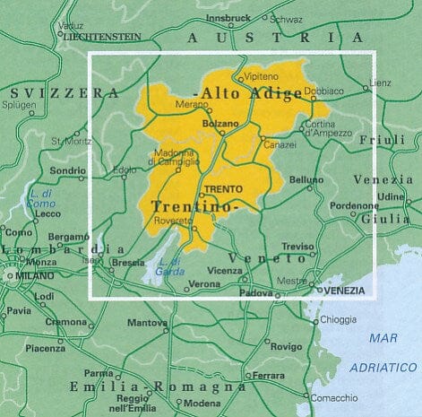 Carte routière n° 3 - Trentin-Haut-Adige (région de Bolzano, Italie) | Touring Club Italiano-1/200 000 carte routière Touring Club Italiano