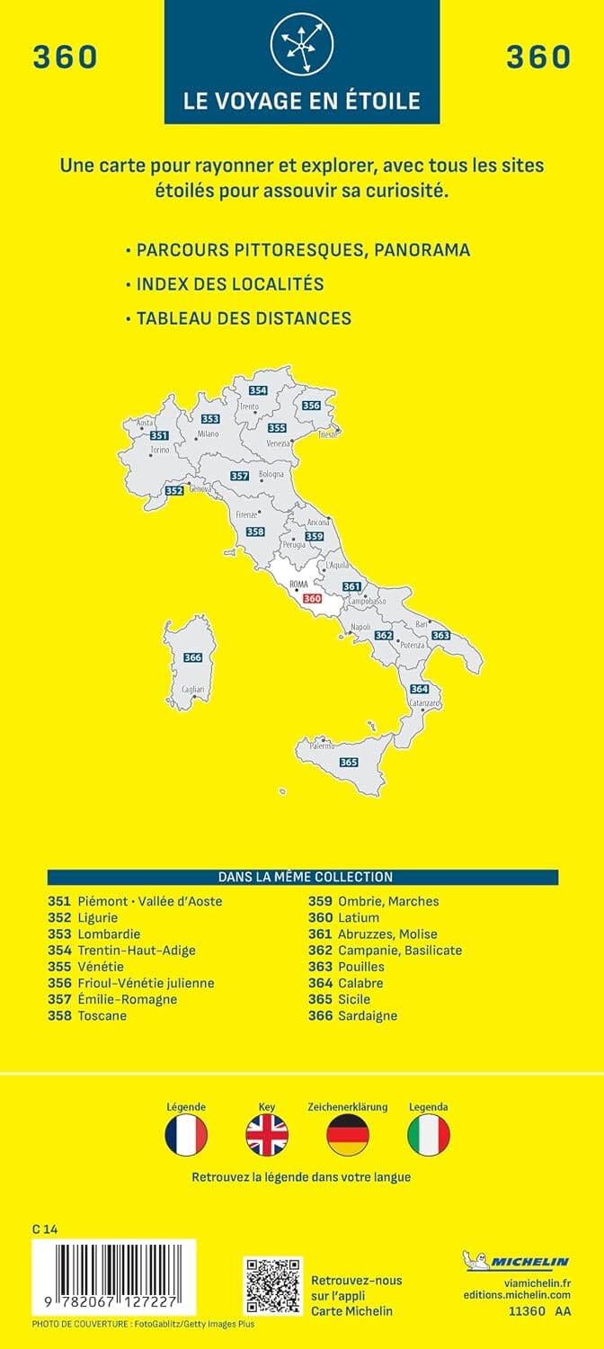 Carte routière n° 360 - Lazio, Latium (région de Rome, Italie) | Michelin carte routière Michelin 