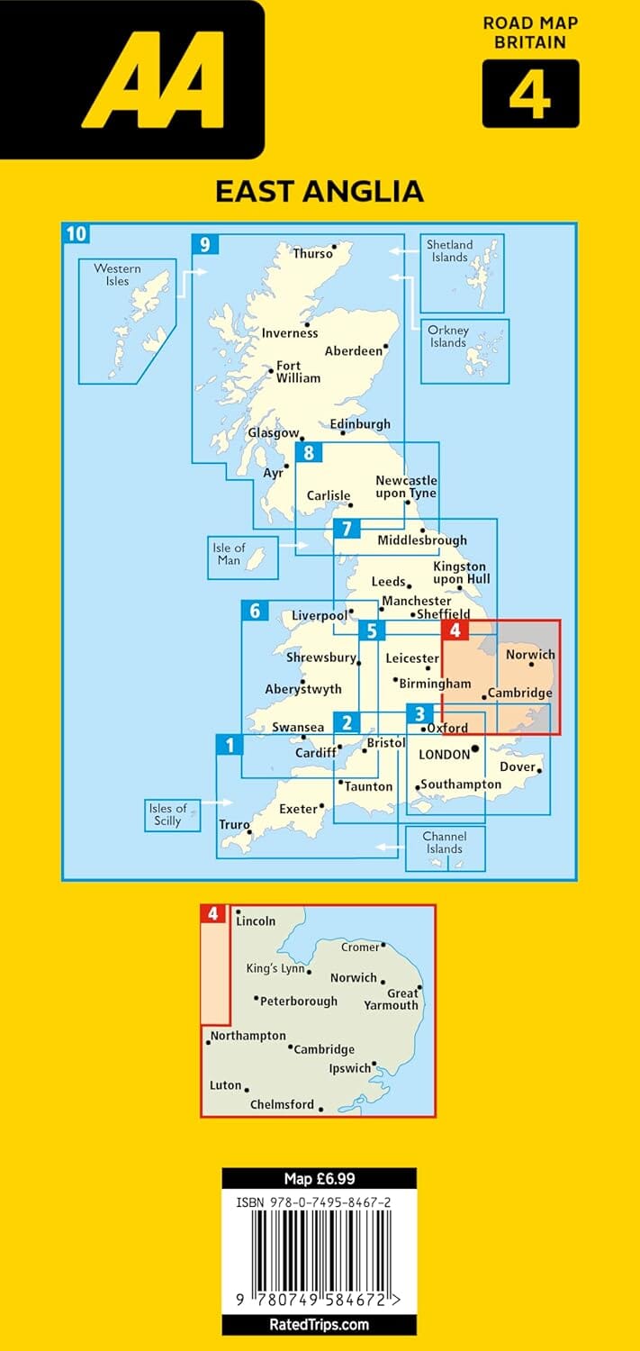 Carte routière n° 4 - Angleterre Est | AA Publishing carte routière AA Publishing