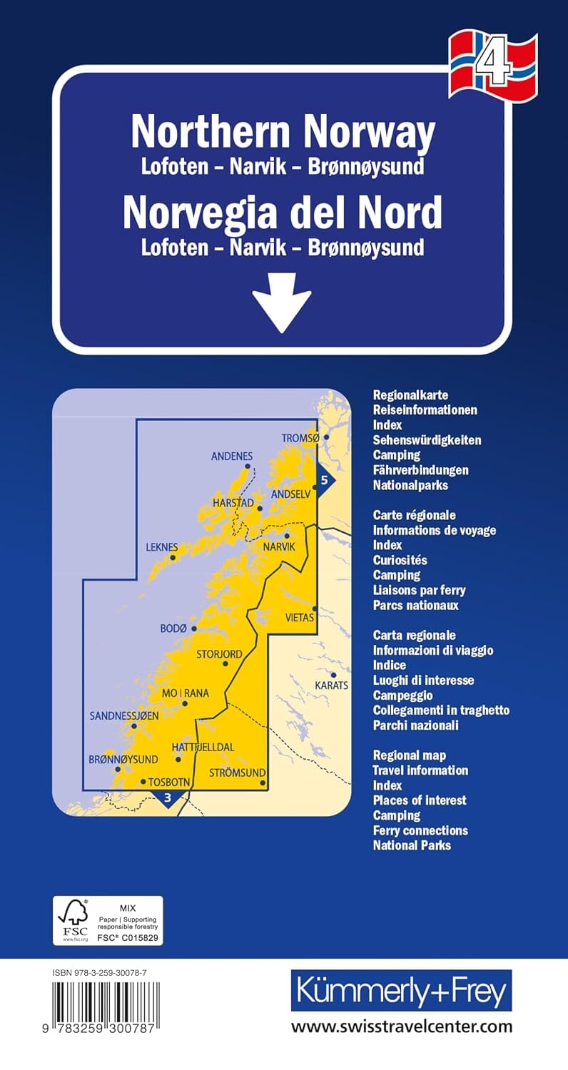 Carte routière n° 4 - Norvège Centrale (de Bronnoysund à Narvik) | Kümmerly & Frey carte routière Hallwag Kümmerly-Frey 