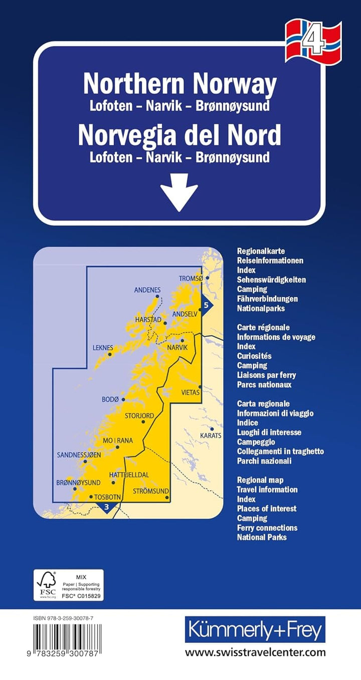 Carte routière n° 4 - Norvège Centrale (de Bronnoysund à Narvik) | Kümmerly & Frey carte routière Hallwag Kümmerly-Frey 