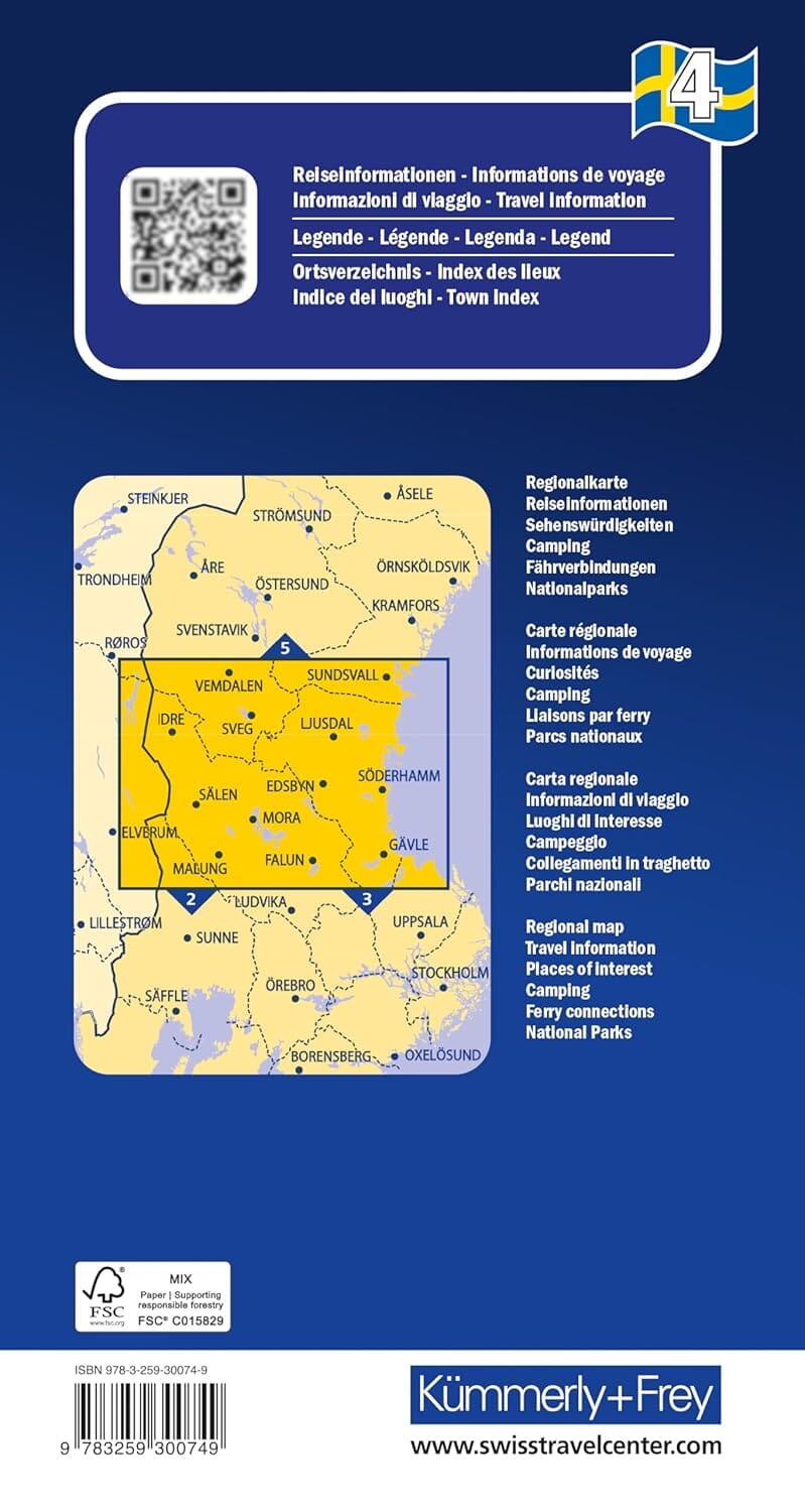 Carte routière n° 4 - Suède Centrale (Gävle, Sundsvall, Mora) | Kümmerly & Frey carte routière Hallwag Kümmerly-Frey