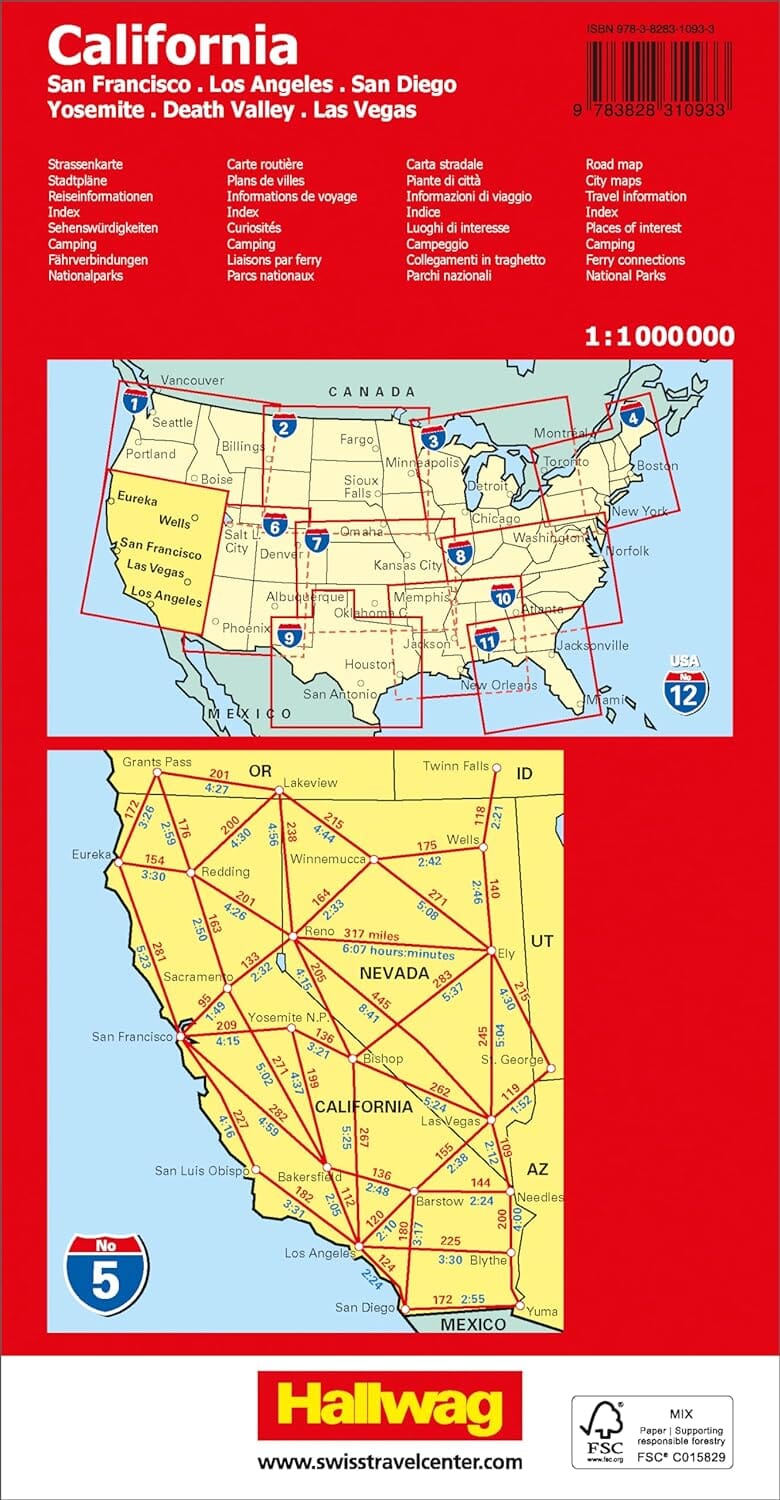 Carte routière n° 5 - Californie et Nevada (USA) | Hallwag carte routière Hallwag