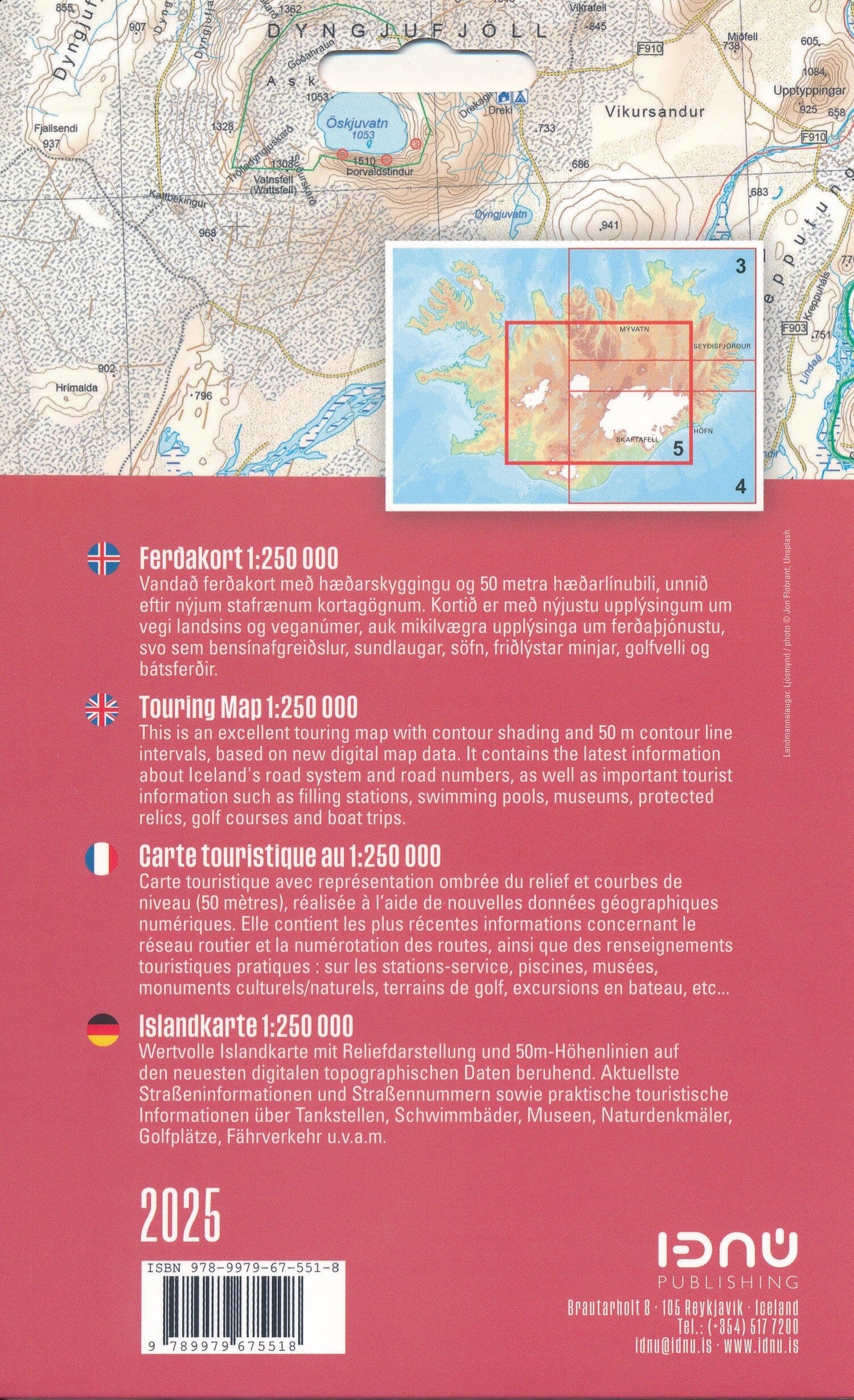 Carte routière n° 5 - Islande centrale, Haut Pays | Ferdakort carte routière Ferdakort