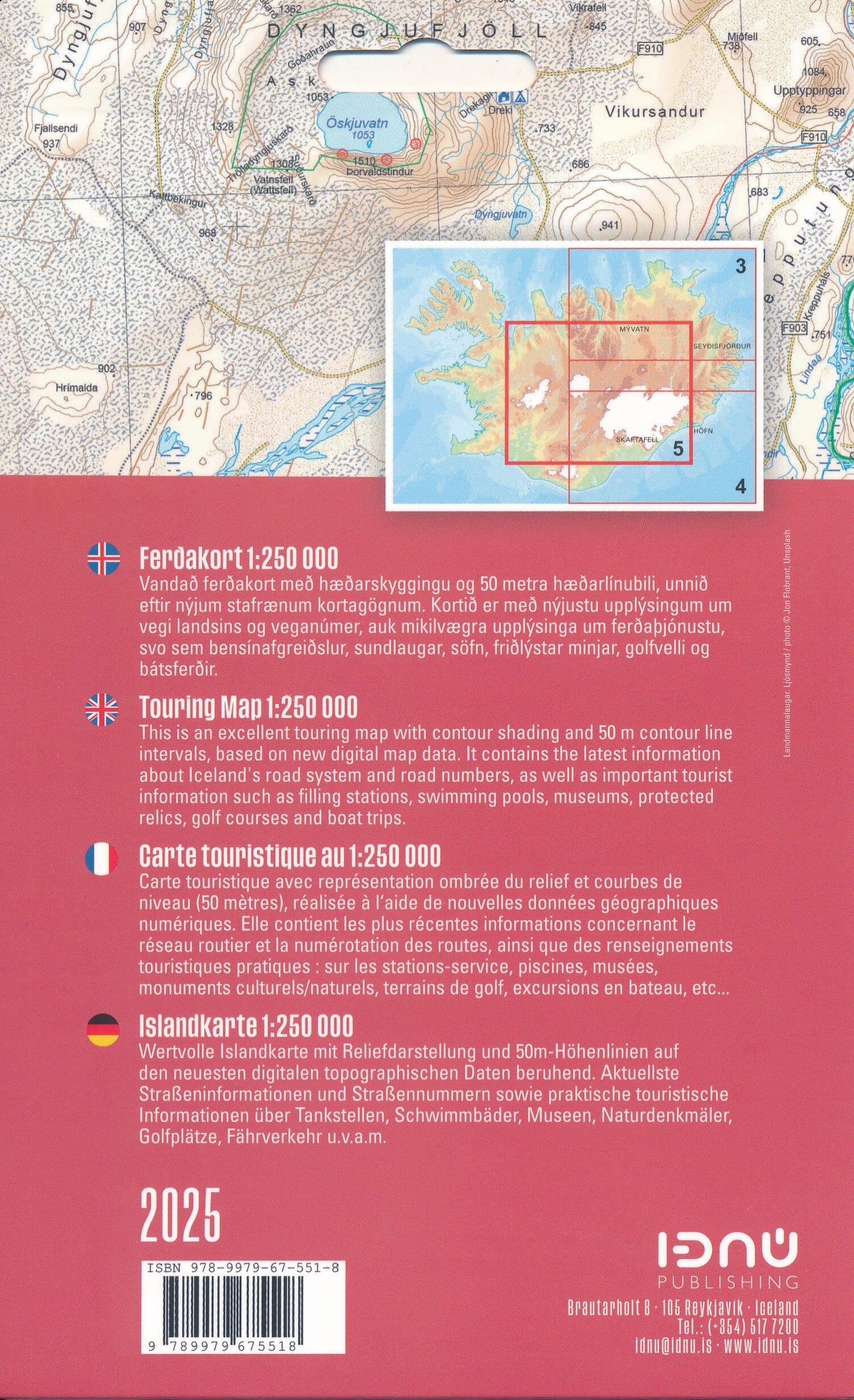 Carte routière n° 5 - Islande centrale, Haut Pays | Ferdakort carte routière Ferdakort