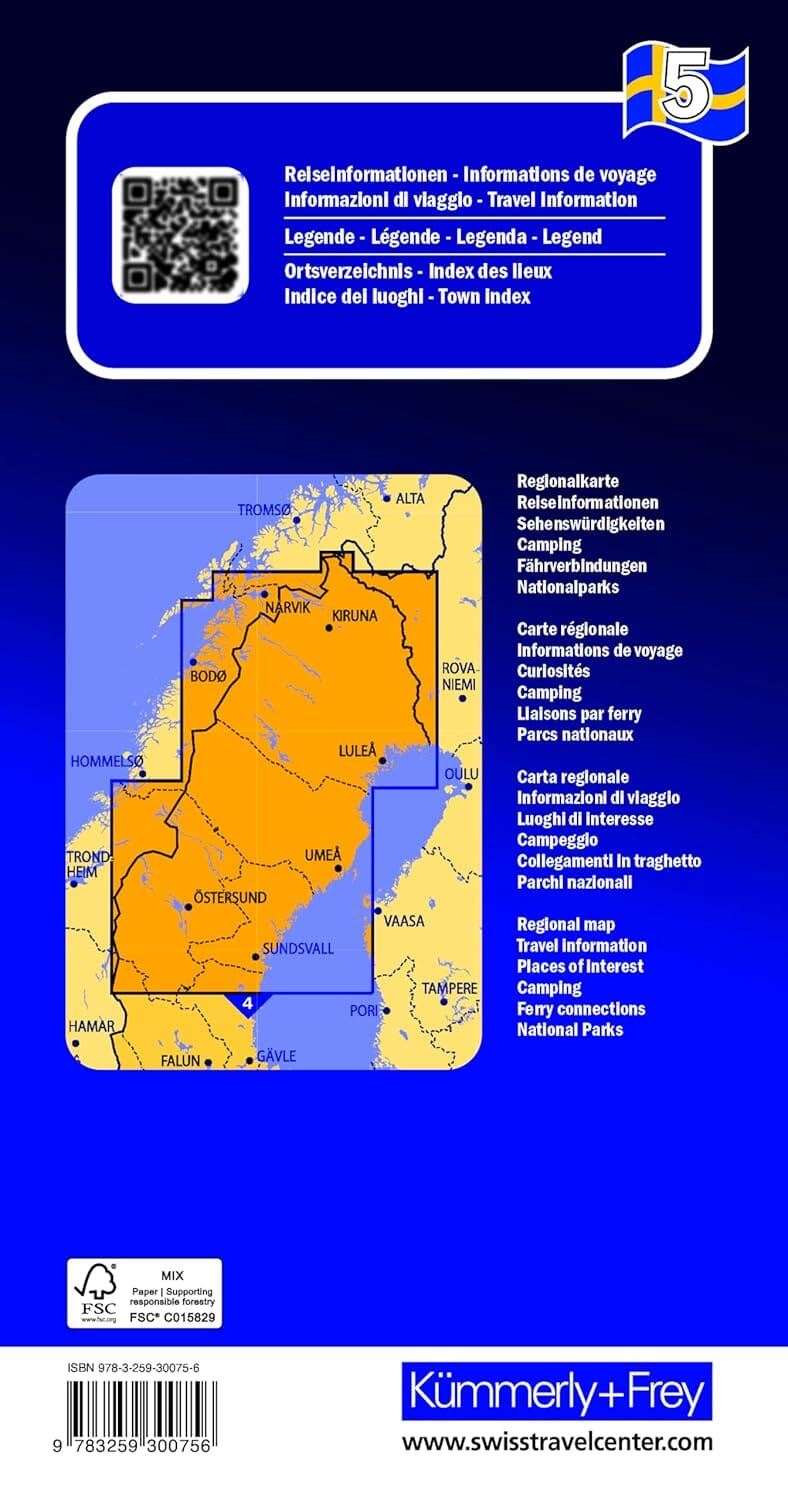 Carte routière n° 5 - Suède du Nord (Sud : Östersund, Umea, Lulea), Laponie suédoise | Kümmerly & Frey carte routière Hallwag Kümmerly-Frey 