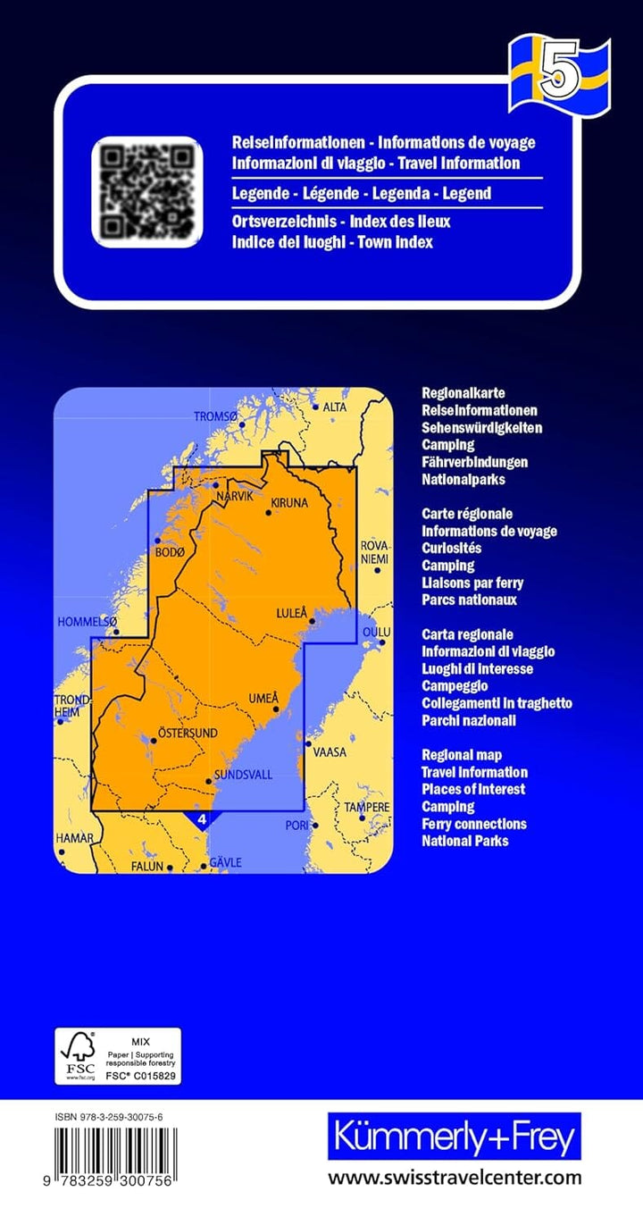Carte routière n° 5 - Suède du Nord (Sud : Östersund, Umea, Lulea), Laponie suédoise | Kümmerly & Frey carte routière Hallwag Kümmerly-Frey 