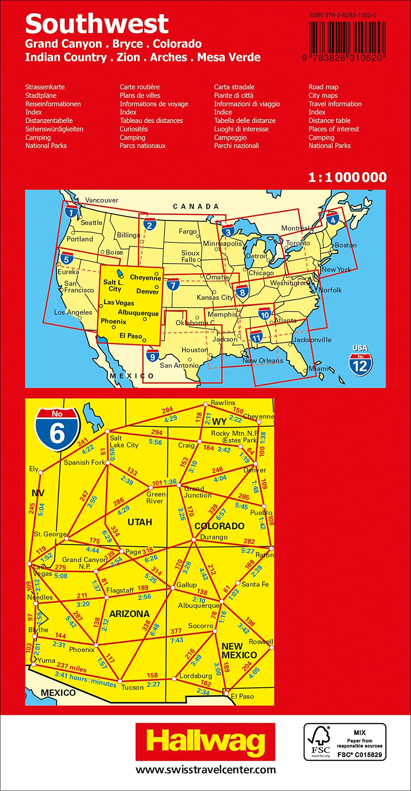 Carte routière n° 6 - USA Sud-Ouest (Sud des Rocheuses, Canyon Country) | Hallwag carte routière Hallwag