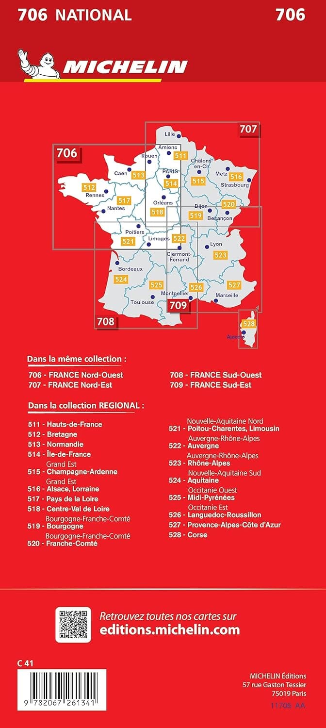 Carte routière n° 706 - 1/4 France - Nord-Ouest 2024 | Michelin carte routière Michelin