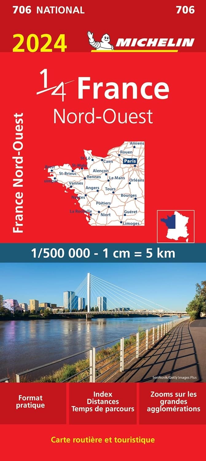 Carte routière n° 706 - 1/4 France - Nord-Ouest 2024 | Michelin carte routière Michelin
