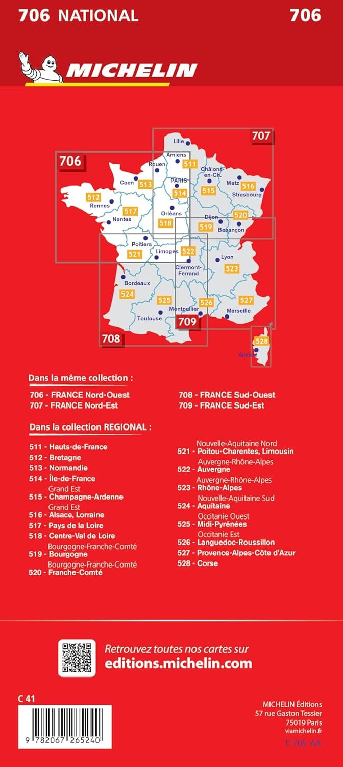 Carte routière n° 706 - 1/4 France - Nord-Ouest 2025 | Michelin carte routière Michelin