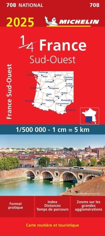 Carte routière n° 708 - 1/4 France - Sud-Ouest 2025 | Michelin carte routière Michelin