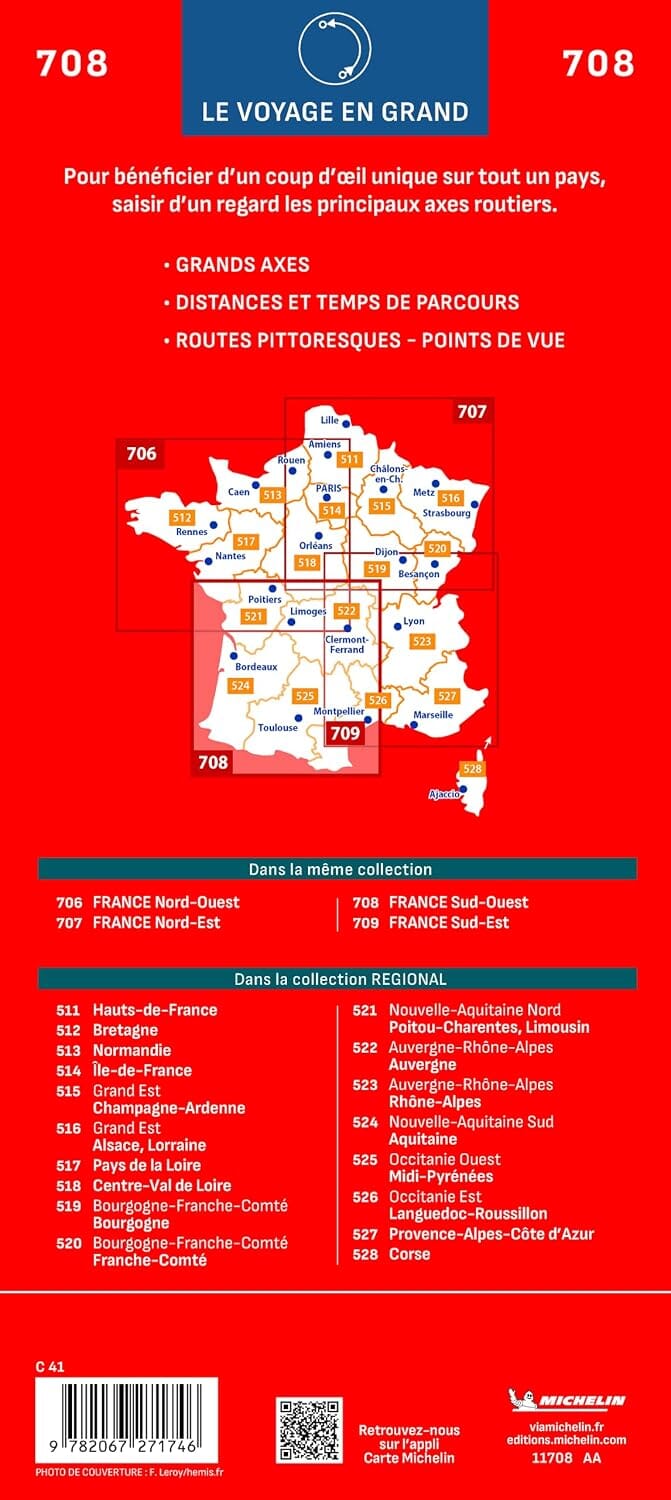 Carte routière n° 708 - 1/4 France - Sud-Ouest 2027 | Michelin carte routière Michelin 