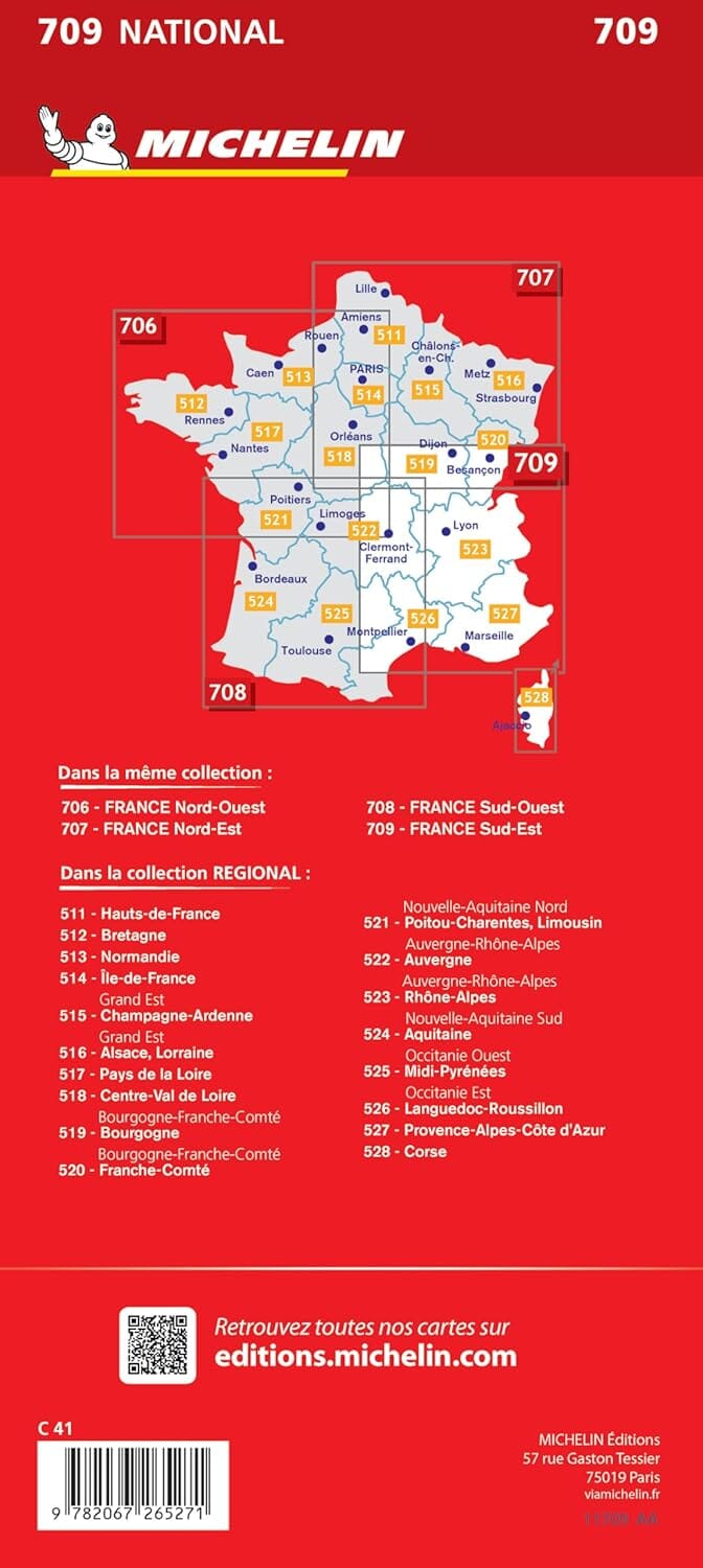 Carte routière n° 709 - 1/4 France - Sud-Est 2025 | Michelin carte routière Michelin
