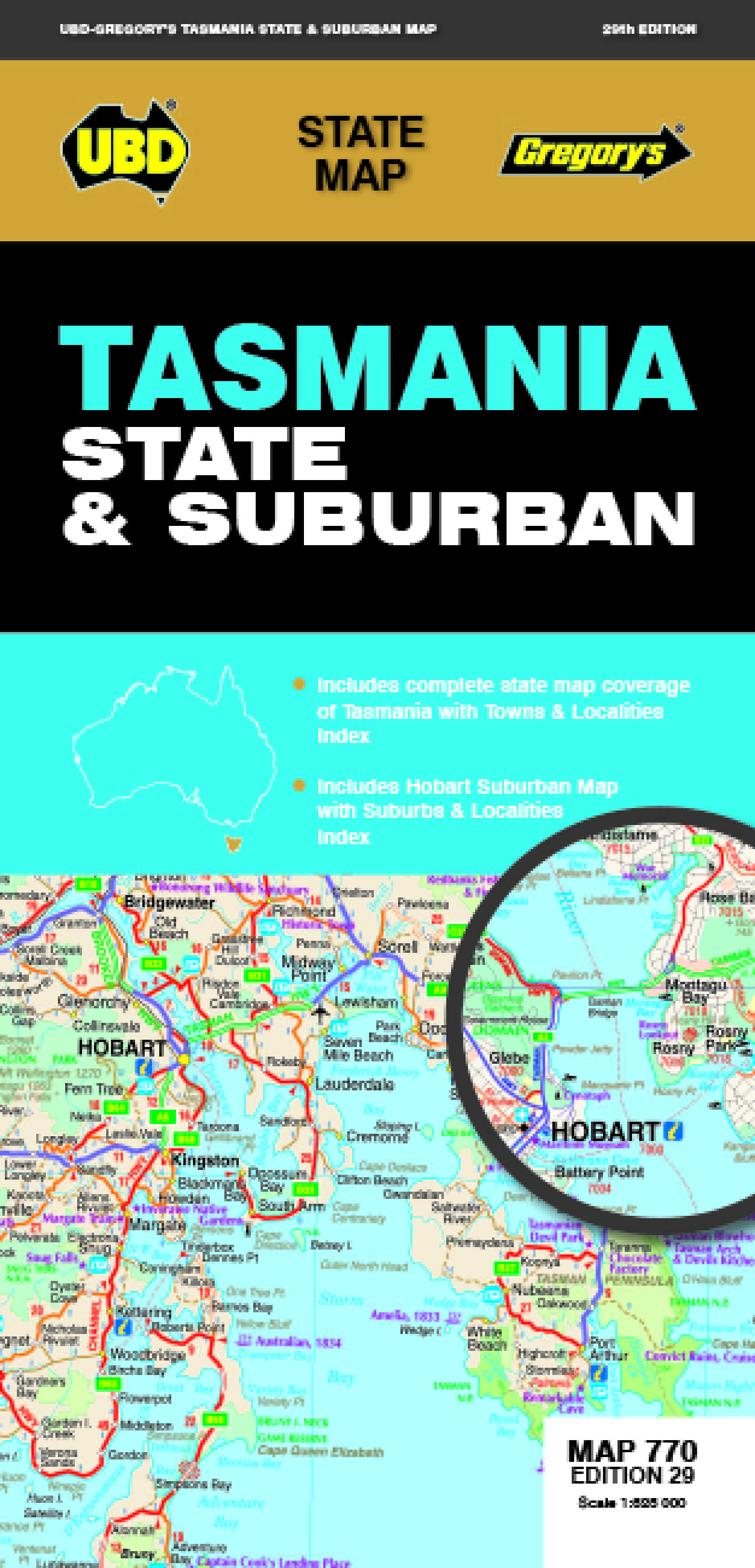 Carte routière n° 770 - Tasmania State & Suburban | UBD Gregory's carte routière UBD Gregory's
