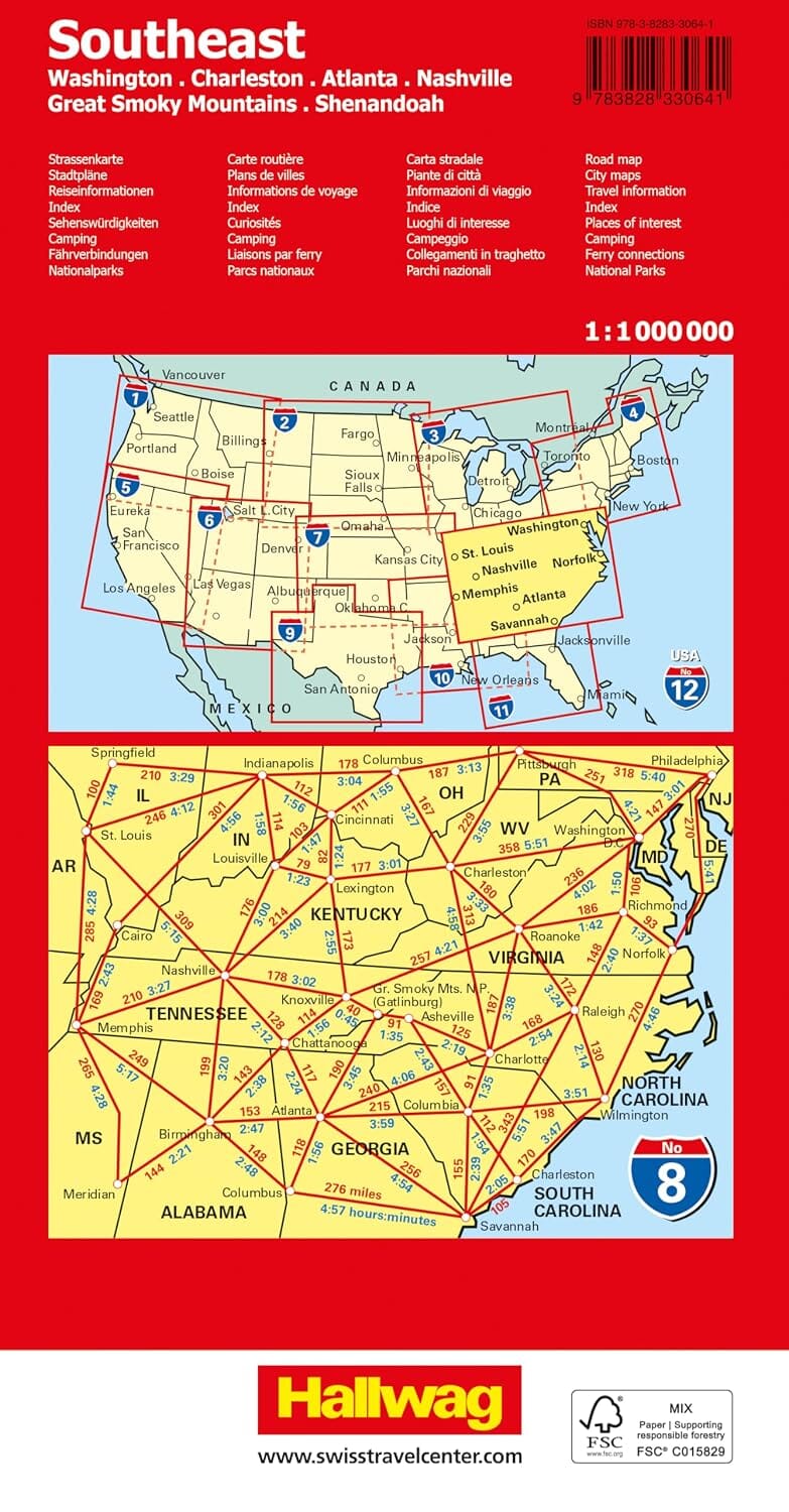 Carte routière n° 8 - USA Sud-Est : MidAtlantic, Appalaches | Hallwag carte routière Hallwag Kümmerly-Frey 